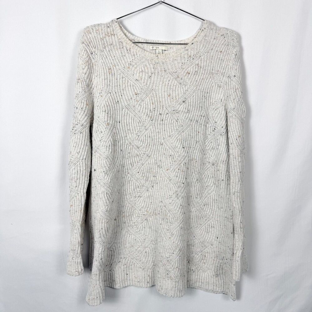 Cato Cream Speckled Fleck Knit Tunic Boho Sweater Top Side Slit Cozy Womens L
